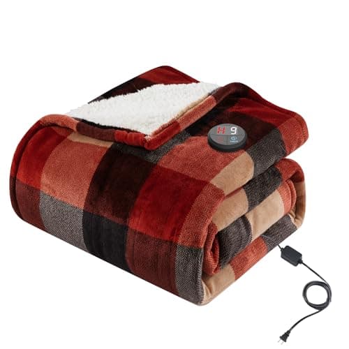 GOTCOZY Heated Blanket Electric Throw 50''X60''- Electric Throw Blanket with One Touch Button 10 Heating Level & 9 Time Settings Heating Blanket, Machine Washable (Check RedBlack)