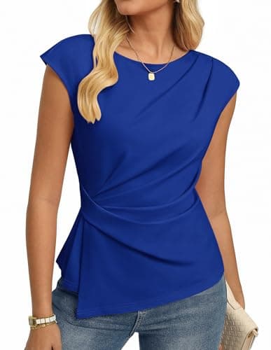 GRACE KARIN Womens 2026 Spring Short Sleeve Tops, Dressy Casual Peplum Shirts Outfit, Tunic Blouses Trendy Fashion Clothes Royal Blue L - Image 1