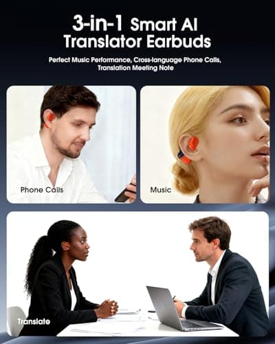 schainyan AI Translator Earbuds Real Time - 164 Languages Translation Headphones, Audio and Video Calls Wireless Bluetooth Interpreter Device for Business, Travel, Learning - Orange - Thumbnail 5