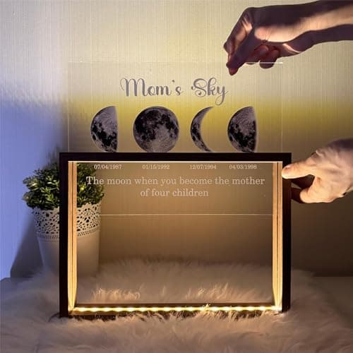 CraffBase Moms Sky Led Light Frame Glass Plaque LED Picture Frame Custom Mommy's Universe Light Plaque Mothers Day Moon Phase Gifts for Mom Grandma Christmas - Thumbnail 3