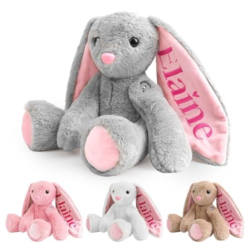 Individz Personalized Plush Bunny with Embroidered Name, Personalized Stuffed Animal for Baby, Custom Bunny Plush Toys, 1-14 Year Old Girls Easter Birthday Gifts for Baby Boys Girls Toddlers Newborn - Image 1