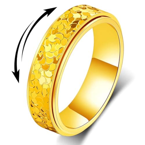 MHWTTY Gold Fidget Ring Women- Dragon Scales Wedding Band for Anxiety Men Spinner Stainless Steel Promise Engagement Size 7