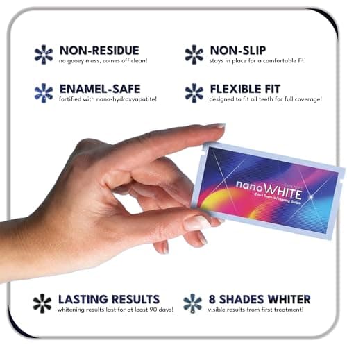 nanoWHITE 2-in-1 Teeth Whitening Strips | Professional Hydrogen Peroxide + Enamel-Repairing Nano-Hydroxyapatite | 28 No-Residue, Non-Slip Strips | Up to 8 Shades Whiter | Safe for Sensitive Teeth - Thumbnail 6