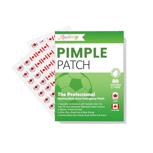 Anchiray Canada Flag & Soccer Design Hydrocolloid Pimple Patches for Face - with Tea Tree Oil, Salicylic Acid & Calendula Extract, for Team Canada Soccer Fans, Available day and night, 80 Counts - Image 1