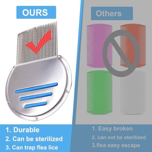 Flea Comb for Cats,Lice Comb for Kids-Stainless Steel Nit Comb Quick Results for Head Lice,Human Pets Peine Para Piojos-Thick Hair&Fine Hair (BLUE) - Thumbnail 6