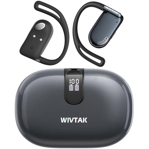 WIVTAK Wireless Earbuds, Open-Ear Sports Bluetooth Headphones, Acoustic Chamber Audio, ANC Call Noise Reduction, Smart Digital Display Charging Case, IPX5 Water Resistant, for Cycling Work