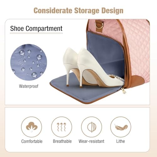 Tonyeee Convertible Garment Duffel Bags for Travel, Carry On Garment Bag with Shoe Compartment, 3 in 1 Foldable Suit Duffle Bag for Women, Jenni Bag for Hanging Clothes, Pink (1Pcs Set) - Thumbnail 4