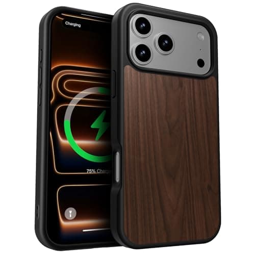 HelloDeere for iPhone 17 Pro Max Case, Camera Control, Compatible with MagSafe, Shockproof Military-Grade Protection, Wireless Charging Friendly, Magnetic Phone Case for iPhone 17 Pro Max, Walnut Wood