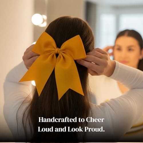 ClassExceed Cheer Bow for Girls, Yellow Hair Bow, Handmade No-Fray Grosgrain Ribbon, Cheerleading Bow for Team, School & Competition - Thumbnail 5