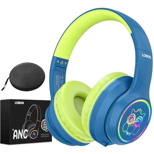 LOBKIN Active Noise Cancelling Headphones for Kids with Case - RGB LED Light Up Foldable Adjustable Over Ear Headphone Support Wireless or 3.5mm Wired Mode for Toddler & Girls & Boys Teens - Image 1