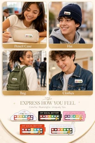 COTATI 5Pcs Social Battery Pin, Interactive Social Battery Slider Pin Set, Funny Mood Tracker Indicator Badge for Backpacks Jackets, Creative Enamel Lapel Brooch Pins - Thumbnail 6
