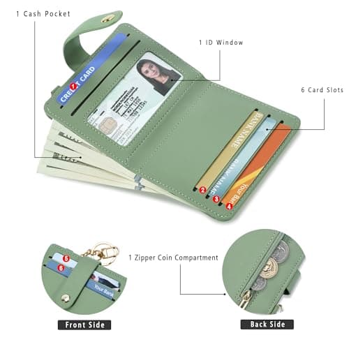 Airkit Small Wallets Woman RFID Blocking Leather Credit Card Holder - with ID Window - Card Wallets for Women - with Zipper Coin Purse - Keychain Wallet - Thumbnail 2