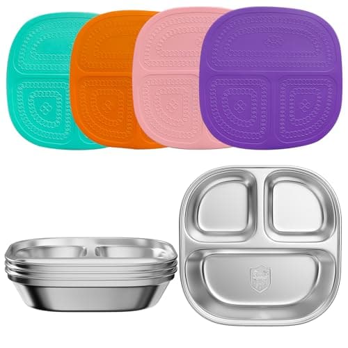 ENCYS Set of 4 Snack Containers,Stainless Steel Kids Plates,Stainless Steel Toddler Plate with Silicone Lids- Reusable Meal Prep Lunch Containers for Kids Non Toxic & 100% BPA Free - Image 1