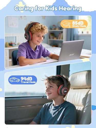acer Kids Headphones Wired for School - Over Ear Design, 85/94dB Safe Volume Limit, 3.5mm Jack Foldable Headphones for Toddler Boys Girls Classroom Yoto Player Chromebook Travel Black Red - Thumbnail 3