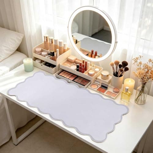 yuboo Grey Scalloped Desk Mat, 31" x 15.7" Large Waterproof Pastel Desk Mat Cottagecore Aesthetic Desk Pad Desktop Keyboard Mouse Mat for Dorm Office Gaming Decor - Thumbnail 6