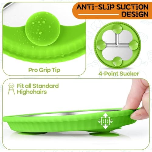 Semloo Stainless Steel Kids Plates with Suction, 2Pack 9" Divided Toddler Plates Removable Non Slip Silicone Sleeves Baby Feeding Led Weaning Supplies, BPA Free, Unbreakable Dishwasher Safe - Thumbnail 4