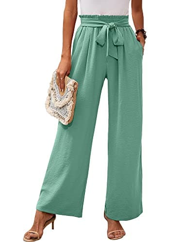 Heymoments Women's Wide Leg Lounge Pants with Pockets Mint Green X-Large Lightweight High Waisted Adjustable Tie Knot Loose Comfy Casual Trousers - Image 1