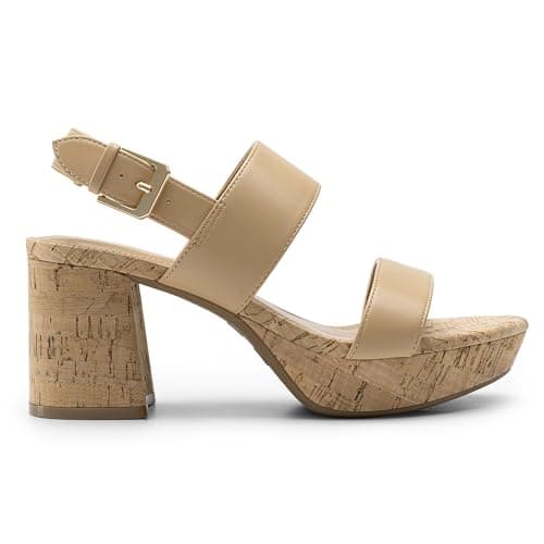 Athlefit Platform Heels for Women Chunky Block Heeled Cork Sandals Open Toe Summer Buckle Dressy Prom Wedding Heels Size 9.5 - Thumbnail 3