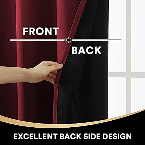 PrinceDeco Christmas Decorations 100% Blackout Curtains for Bedroom Sound Proof Drapes with Backing Full Light Blocking Panels for Patio Sliding Door Grommet Curtains 2 Sets (Burgundy Red, 52x96 in) - Thumbnail 6