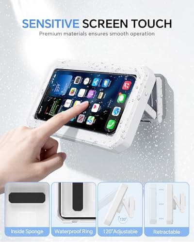 UPRONE Shower Phone Holder Waterproof - 480° Rotatable Retractable Adjustable Phone Case for Shower - Bathroom Accessories Wall Mount Phone Holder for iPhone 17/16 Pro Max, S25 Ultra,4-7" Cellphones - Thumbnail 3