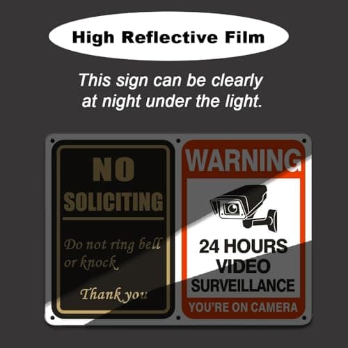 No Soliciting Sign & No Tresspassing Sign 2 in 1 Aluminum UV Ink Printed Yard Sign for House, Yard, Front Door 24 Hours Video Surveillance Private Property Metal Signs 7 x 10 inch(4 PACK) - Thumbnail 2