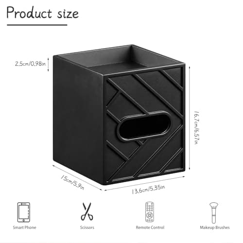 Militwo Modern Square Tissue Box Cover, Aesthetic Light Luxury Multifunctional Cube Tissue Holder with Storage Tray, Decorative Wooden Tissue Caddy for Bathroom, Nightstand, Vanity, Home, Office Decor - Thumbnail 3