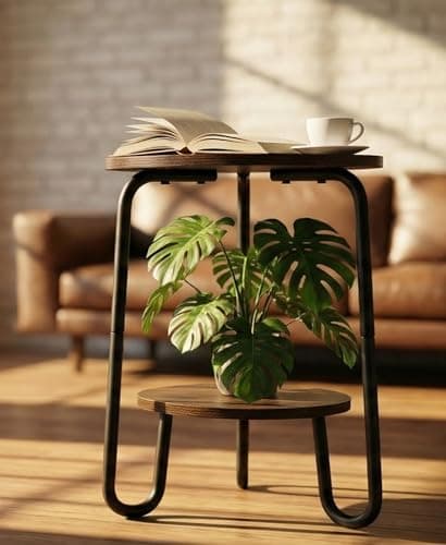 TREEZITEK 2 Tier Plant Table,Plant Stand Indoor Round Flower Pot Stand,17.8 Inch Tall Corner Plant Holder for Living Room, Balcony,Small Side Table for Coffee and The Remote - Thumbnail 2