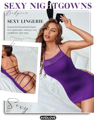 Avidlove Womens Lingerie Slip Dress for Women Dress Bodycon Lace Nightgowns Sexy Body Suits Tank Nightgowns (Purple,M) - Thumbnail 3