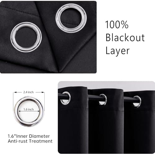 LIMON HOME Black Blackout Curtains 84 inches Long for Living Room Bedroom, Soundproof Window Treatment Black Out Drapes for Hall Room, Set of 2 Panels - Thumbnail 4