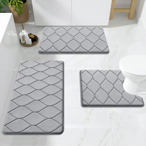 Smiry Memory Foam Bath Mat 30''x20'', Ultra Soft Non-Slip Bathroom Rug, Plush Water Absorbent Quick Dry and Machine Washable Floor Mat for Shower, Tub & Home Decor, Grey - Thumbnail 6