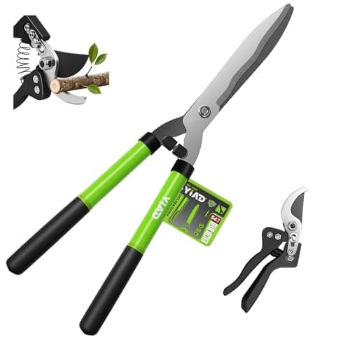21"Garden Hedge Shears and 8"Pruning Shears Set,Manual Hedge Clippers with Steel Wavy Blades Heavy Duty Gardening Clippers,Sharp Pruners Scissors for Trimming Borders,Grass,Bush,Boxwood Yard Tools - Image 1