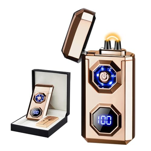 BABOBIU Electric Lighter Arc Plasma Lighter - Luxury Gold Finish, LED Emergency Lighting, USB Rechargeable with Ignition Count Display, Zinc Alloy Body for Survival, Vintage Style, Gifts (Gold) - Image 1