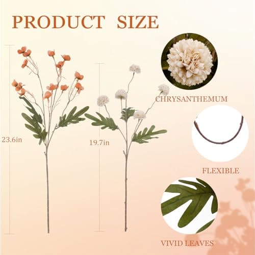 LILUYTO Faux Flowers for Vase,8 pcs Artificial Pom Pom Chrysanthemum Flowers with Wild Flowers,Spring Floral Stems Arrangements for Home Decor, Centerpieces for Tables, Rustic Decorations - Thumbnail 3