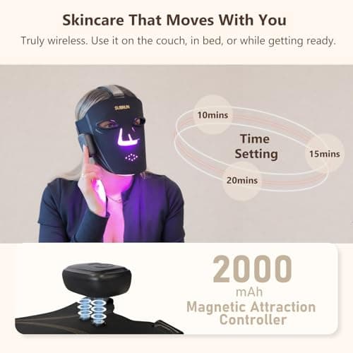 SUBRUN Red Light Therapy for Face, FDA-Cleared Red Light Therapy Mask, 336 LEDs Full Face Coverage & 4 Modes, Rechargeable Cordless At-Home Facial Skincare Device, Birthday Gifts for Women Mom Wife - Thumbnail 3