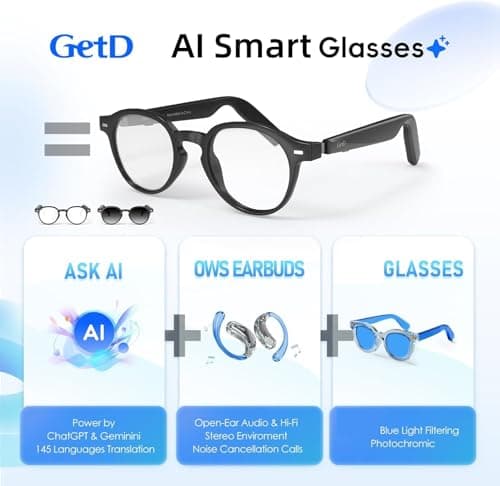 GetD 2026 AI Glasses for Men&Women, Smart Glasses with ChatGPT 145 Language Translation, Blue Light Blocking & Photochromic Lenses, Bluetooth Glasses 11H Music Play /9H Call for Travel Daily Use - Thumbnail 2