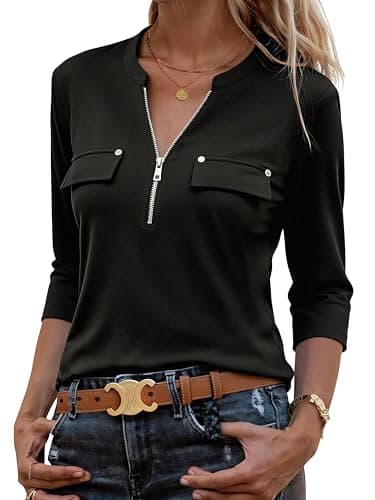 Bulotus Work Blouses for Women Fashion 2025,Business Casual Tops Half Sleeve Long Dressy No Iron Blouses Office Formal Elegant Casual Tunics Dress Shirts Plus Size Interview Career, Black, 3XL - Image 1