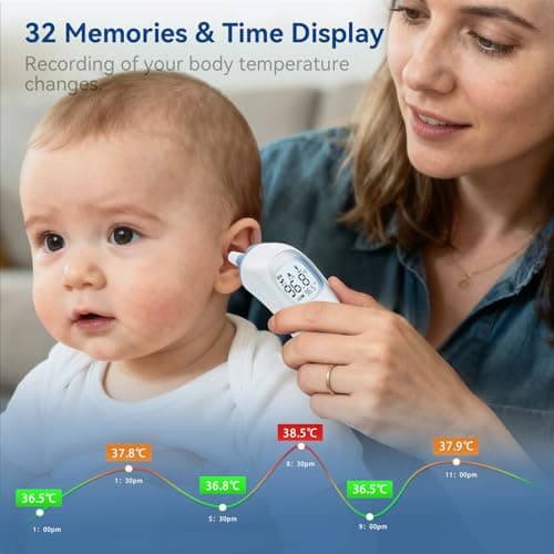 Berrcom Ear Thermometer with Heated Tip & Age Precision, Fever Alarm with Mute & Night Light, Includes 21 Probe Covers & Storage Box, Accurate Digital Ear Thermometer for Adults, Kids and Babies - Thumbnail 5