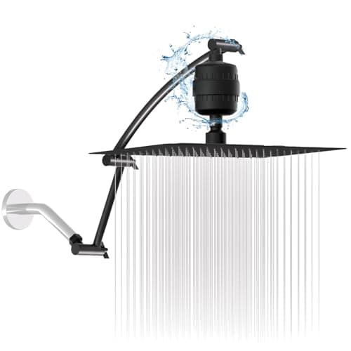 Vapralis Rain Shower Head with 20-Stage Shower Filter, High Pressure Filtered Showerhead with Adjustable Extension Arm for Removing Chlorine and Harmful Substances(10 Inch, Matte Black) - Image 1