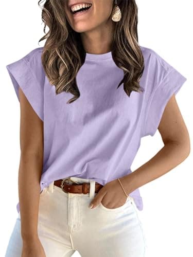 ZDC Women's Cap Sleeve T Shirts 2025 Basic Summer Tank Tops Crew Neck Loose Fit Solid Tee Purple - Image 1