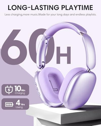 Wentronic Y02 Active Noise Cancelling Headphones, Wireless Over-Ear Bluetooth 5.4 Headphones, Multiple Modes, 60H Playtime, Hi-Res Audio, Big Bass, Foldable Lightweight for Travel Home Office, Purple - Thumbnail 5