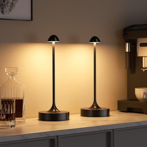 Kakanuo Rechargeable Cordless Table Lamp, Battery Operated Lamps, 3-Color Stepless Dimming, Portable Wireless Desk Lamp, LED Lighting for Dining Room, Restaurant, Office, Bar, Home(Black 2 Pack) - Image 1