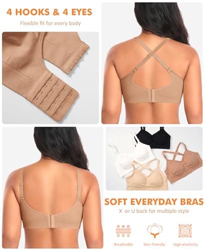 Wireless Sewn in Padded Bras for Women No Underwire T Shirt Bralettes Full Coverage Comfortable Everyday Bra(#01 Latte(Padded),Large) - Thumbnail 4