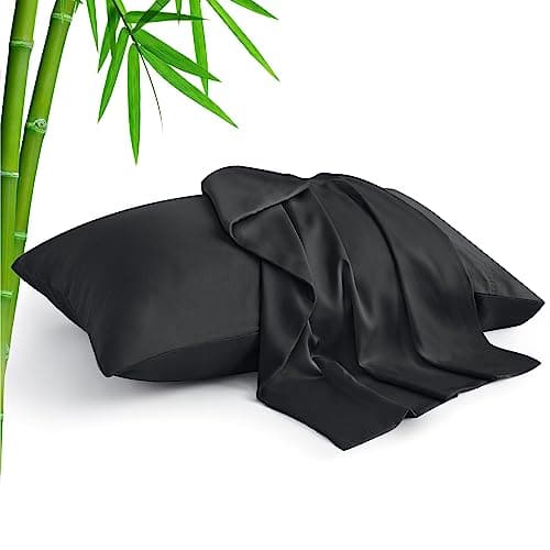 BEDELITE Pillow Cases Standard Size Set of 2, Rayon Derived from Bamboo, Cooling Pillow Cases for Hot Sleepers & Night Sweats, Breathable and Silky Soft Envelope Pillowcases(Black, 20"x26") - Image 1