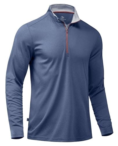 Obla Golf Quarter Zip Pullover for Men Mock Neck Sweatshirt Lightweight Sun Protection Men's Long Sleeve Golf Shirt (Deep Blue Melange_L) - Image 1