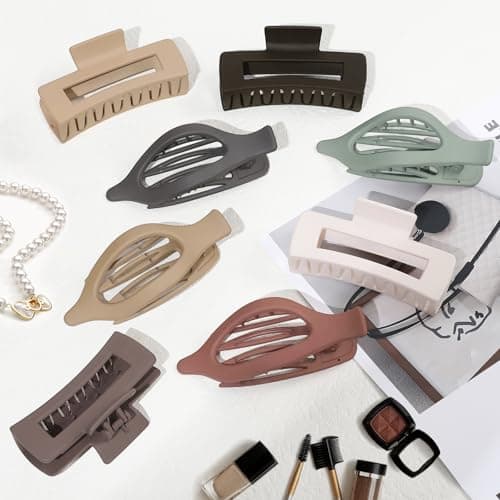 CHANDAT Hair Clips for Women 4.3 Inch Large Hair Claw Clips 8 pcs Square Claw Clips & Flat Hair Clips for Thick or Thin Hair French Concord Hair Barrettes Alligator Hair Accessories for Women (Basic) - Thumbnail 2