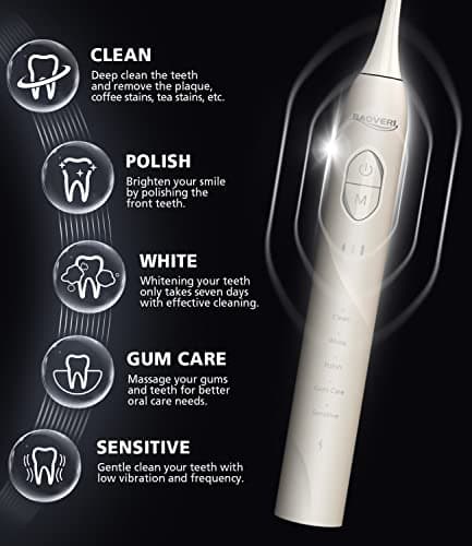 BAOVERI Electric Toothbrush for Adults&Kids, 42000 VPM Rechargeable Sonic Toothbrushe with 8 Brush Heads, 5 Modes & 3 Intensity Levels, IPX7 Waterproof, 2-Min Smart Timer, 4 H Fast Charge for 60 Days - Thumbnail 3