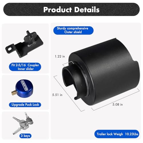 Kukoofyer 2026 Upgraded Trailer Lock Fits 2-5/16 Inch Coupler, Heavy Duty Trailer Hitch Locks, Anti-Theft Trailer Coupler Lock for RV | Cargo | Camper | Dump Trailer (Blue) - Thumbnail 5