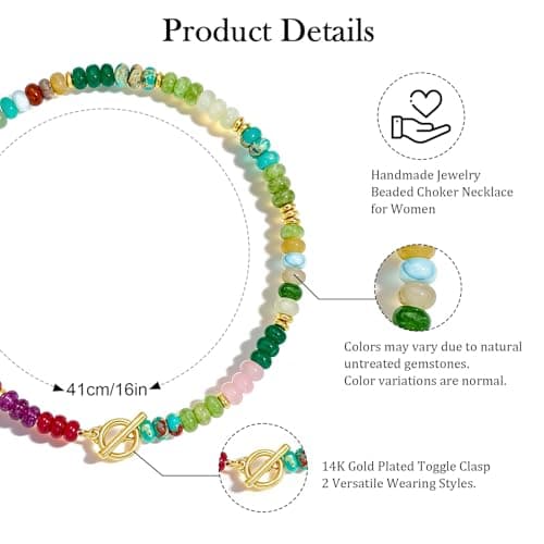 SHANTYSON Colorful Beaded Necklace for Women Rainbow Gemstone Bead Chokers Toggle Boho Natural Stone Trendy Surfer Necklaces Summer Beach Jewelry - Thumbnail 6