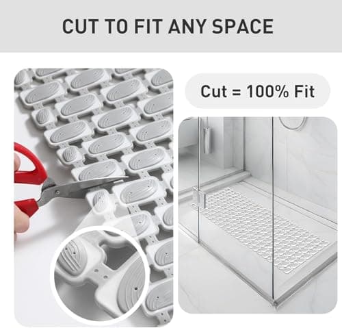 XIYUNTE Shower Mat Non Slip Bath Mat for Tub - 27 X 16 Inch TPE Bathtub Mat Non Slip Shower Mats for Inside Shower, Eco-Friendly Bath Tub Mat with Powerful Suction Cup, Easy to Cut and Dry, Light Grey - Thumbnail 6