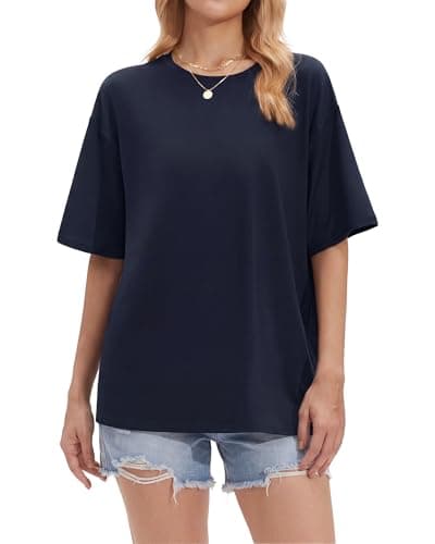 Stelle Women Oversized T Shirts Crew Neck Short Sleeve Shirts Summer Loose Fit Tees Navy Blue X-Large - Thumbnail 2